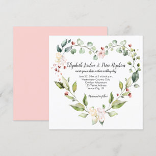 Peach Pink White Green Floral Herzkranz Hochzeit Einladung