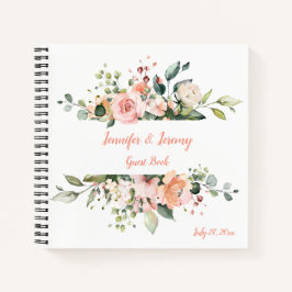 Peach Pink White Green Floral Wedbook Notizbuch