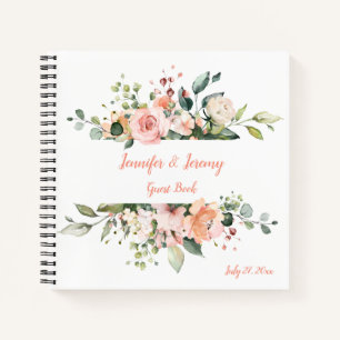 Peach Pink White Green Floral Wedbook Notizbuch