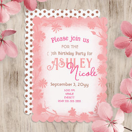 Peach, Pink Wilde Blume Border Birthday Party Einladung