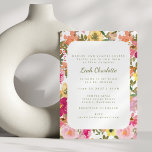 Peach Pink Yellow Watercolor Floral Bat Mitzvah Einladung<br><div class="desc">Trendy Peach Pink Yellow Watercolor Floral Bat Mitzvah Einladung</div>