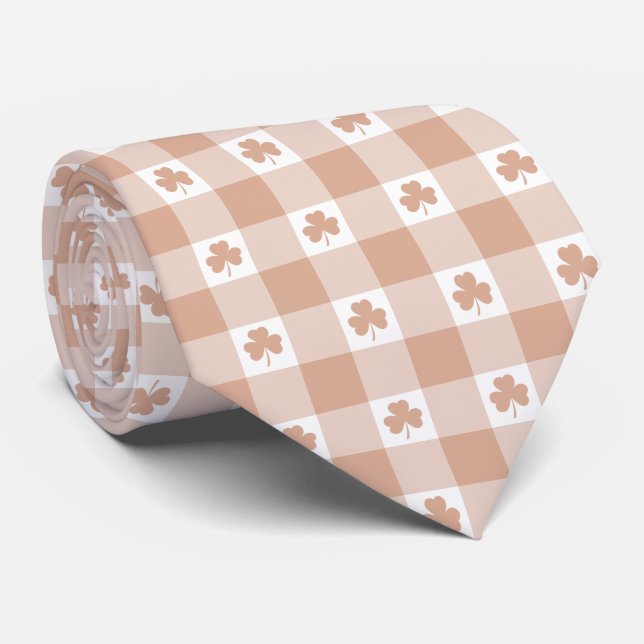 Peach Plaid Shamrock Clover Retro Neck Tie Krawatte (Gerollt)