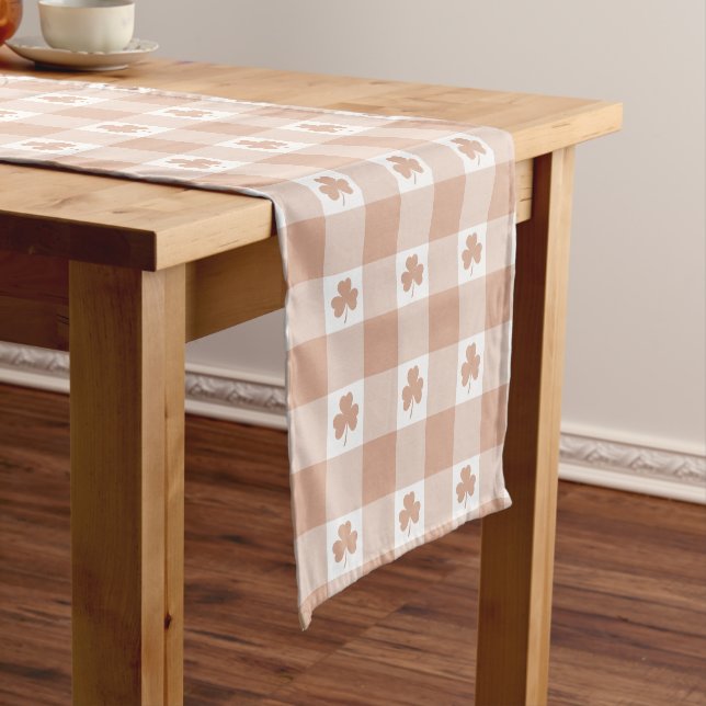 Peach Plaid Shamrock Clover Retro Table Runner Kurzer Tischläufer (Beispiel)