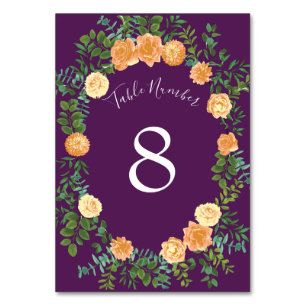 Peach & Plum Lila Peony & Rose Blumenhochzeit Tischnummer