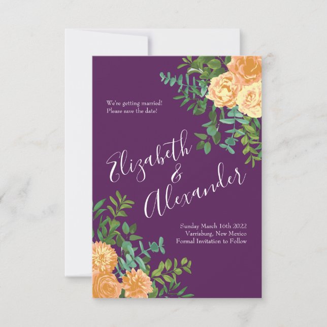 Peach & Plum Lila Peony Rose Hochzeitstag Rett Einladung (Vorderseite)