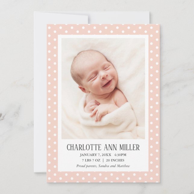 Peach Polka Dot Baby Carte photo (Devant)