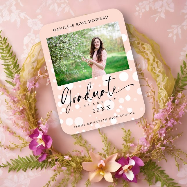 Peach Polka Dot Custom Foto Graduate Abschluss Magnet (Peach Polka Dot Custom Photo Graduate Graduation Magnet.)