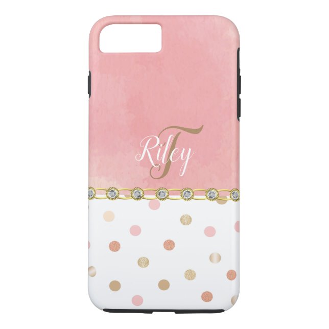 Peach Polka Dot Kristall Glitzy Hübsch Fun Case-Mate iPhone Hülle (Rückseite)