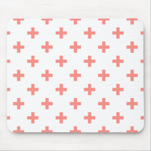 Peach polka Kreuze auf weiß Mousepad
