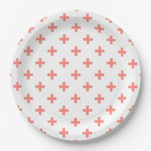 Peach polka Kreuze auf weiß Pappteller