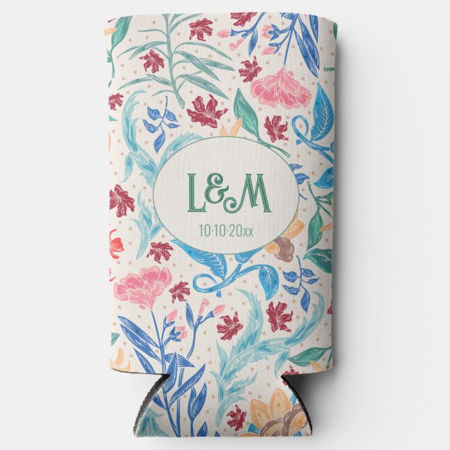 Peach Polka Pattern Monogram Selters Dosenkühler (Vorderseite)