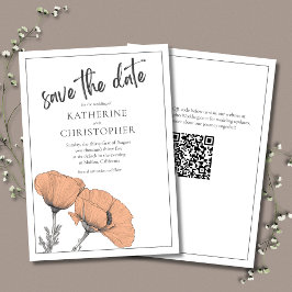 Peach Poppies Eleganter QR-Code für Blumenhochzeit Save The Date