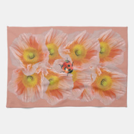 Peach Poppies & Ladybug Serviette de cuisine