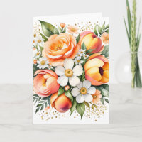 Peach Ppies and Peonies Greeting Card