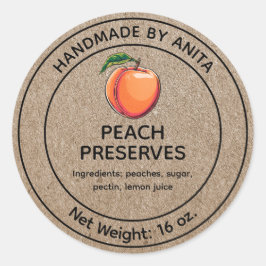 Peach Preserve Jelly Jam Jar Étiquette Kraft Style