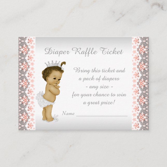 Peach Princess Diaper Raffle Ticket Begleitkarte (Vorderseite)