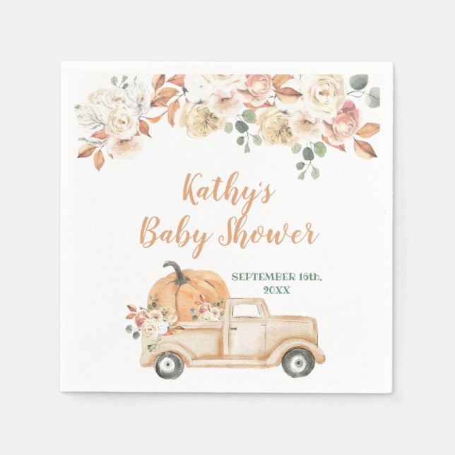 Peach Pumpkin Rustic Truck Babydusche Napkins Serviette (Vorderseite)