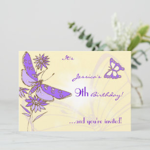 Peach Purple Butterfly Invitation Card