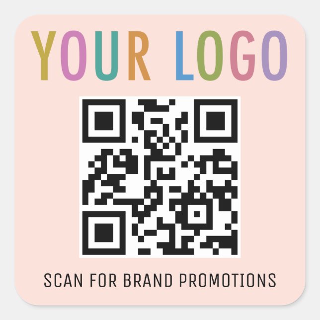 Peach QR Code Stickers Custom Business Logo Square (Vorderseite)
