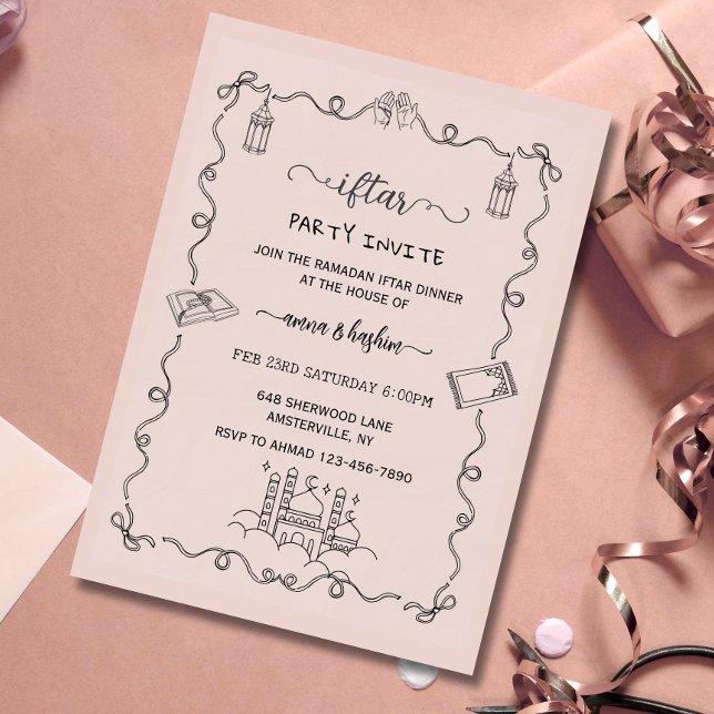 Peach Ramadan Bow doodle ramadan iftar invitation Einladung (Von Creator hochgeladen)