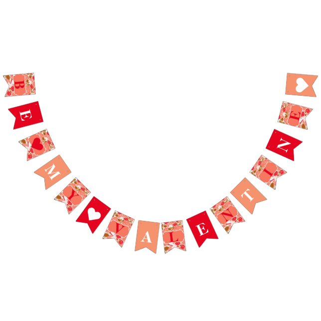 Peach Red Gold Rose Floral Valentine Day Party Wimpelkette (Alle)