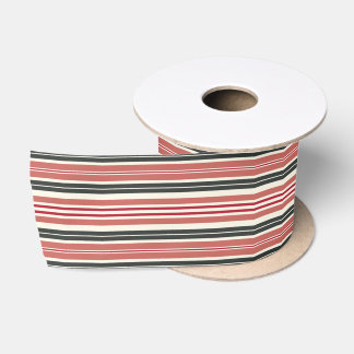 Peach Red Green and Ivory Stripes Satinband