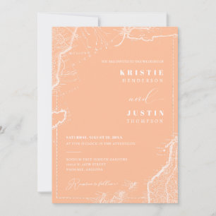 Peach Retro Travel QR Code Foto Hochzeit Einladung