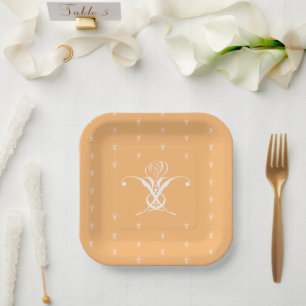 Peach Retro Weiße Geblüht Rose Pappteller