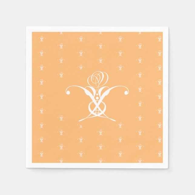 Peach Retro Weiße Geblüht Rose Serviette (Vorderseite)