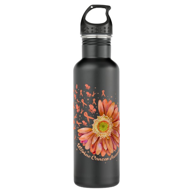 Peach Ribbon Hummingbird Sunflower Uteruskrebs  Edelstahlflasche (Vorderseite)