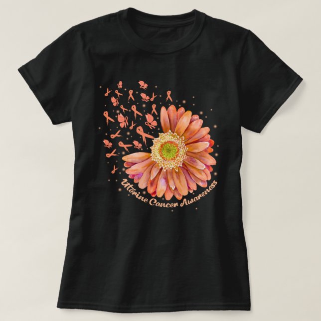 Peach Ribbon Hummingbird Sunflower Uteruskrebs  T-Shirt (Design vorne)