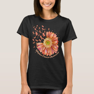 Peach Ribbon Hummingbird Sunflower Uteruskrebs T-Shirt