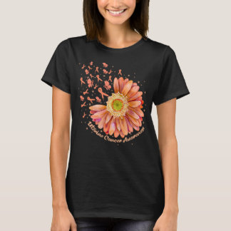 Peach Ribbon Hummingbird Sunflower Uteruskrebs  T-Shirt