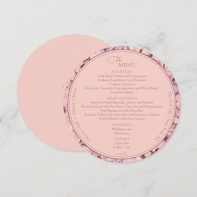 Peach Romance Wedding Circle Menükarte (Vorne/Hinten)