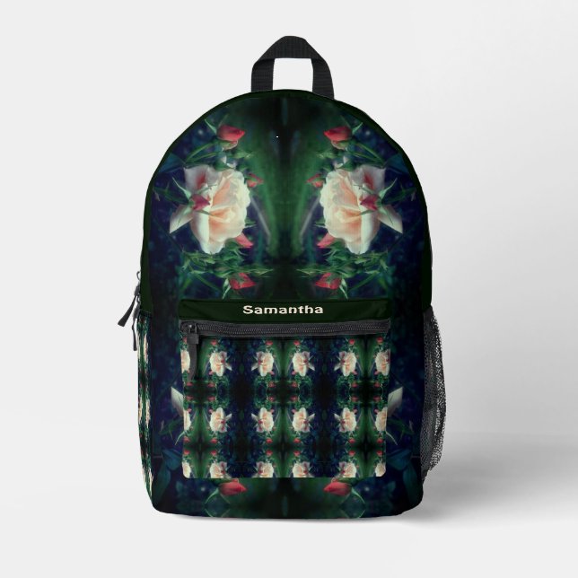 Peach Rose and Buds Abstrakt Personalisiert Bedruckter Rucksack (Vorderseite)