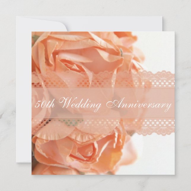 Peach Rose and Lace Wedding Jubiläum Party Einladung (Vorderseite)