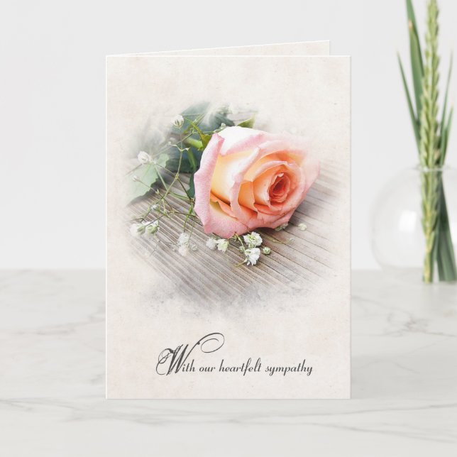 Peach-Rose auf Wood-Beileid Karte (Vorderseite)