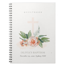 Peach Rose Blumenkreuz Taufbuch Notizblock