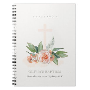 Peach Rose Blumenkreuz Taufbuch Notizblock