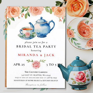 Peach Rose Chic Floral Brautparty Hochzeit Einladung