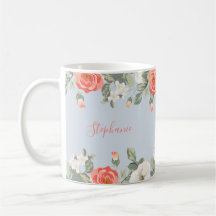 Peach Rose Dusty Blue Floral Personalisiert