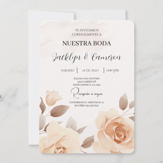 Peach Rose Einladung zur Hochzeit (Vorderseite)