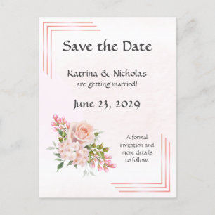 Peach Rose Elegante Hochzeit Save the Date Einladungspostkarte