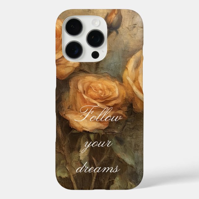 Peach Rose Floral Romantik iPhone 16 Pro Hülle (Rückseite)
