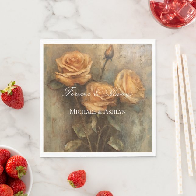 Peach Rose Floral Romantische Hochzeit Serviette (Beispiel)