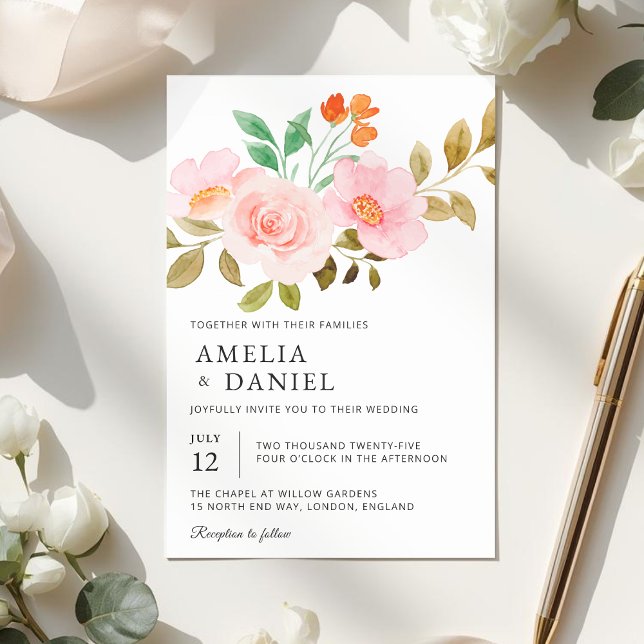 Peach Rose Floral Wedding Invitation (Créateur téléchargé)