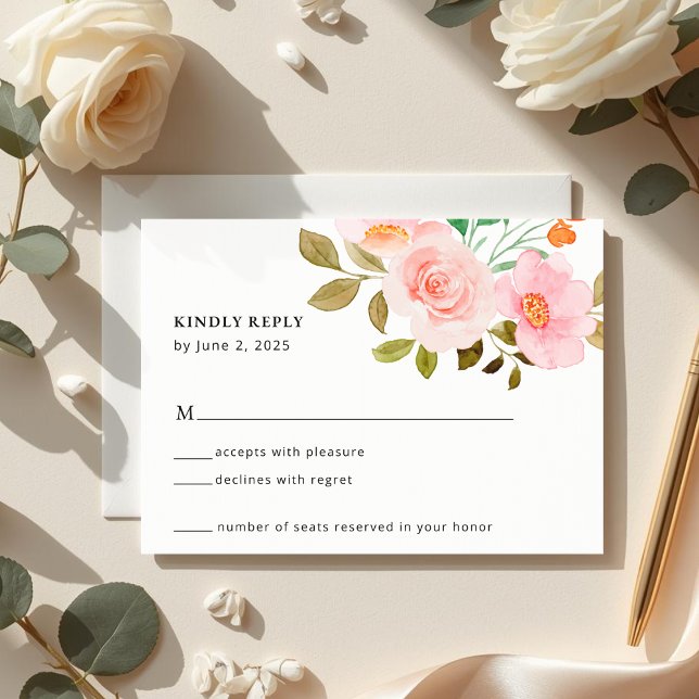 Peach Rose Floral Wedding RSVP Card Karte (Von Creator hochgeladen)