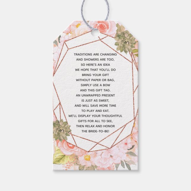 Peach & Rose Geometric Bridal Display Dusche Geschenkanhänger (Vorderseite)
