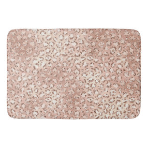 Peach Rose Gold Blush Pink Glitz Leopard Print Badematte