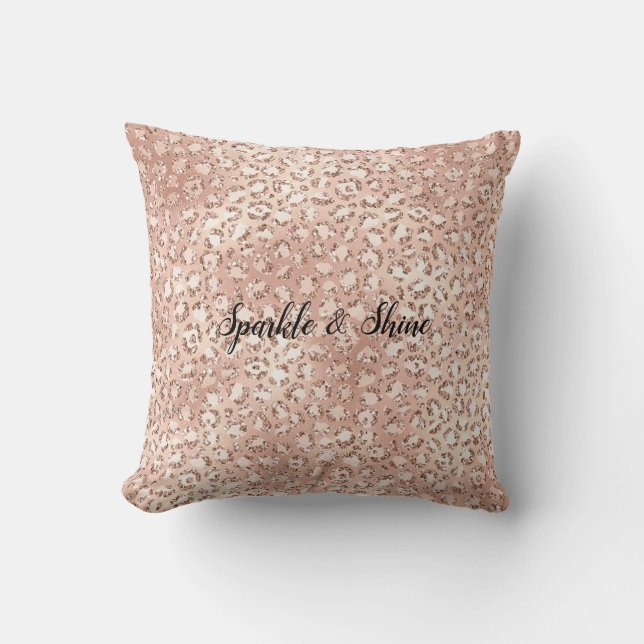 Peach Rose Gold Blush Pink Glitz Leopard Print Kissen (Vorderseite)